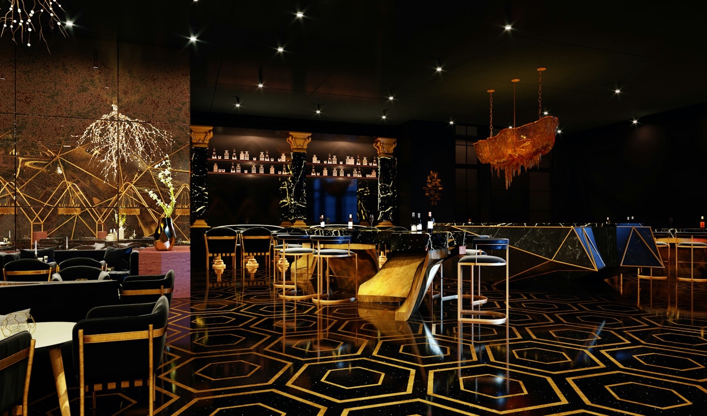 The Lounge — dark luxury seating at The Legend's Den